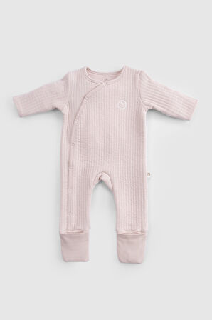 Kendinden Patikli ve Eldivenli Kapitone Pembe Bebek Tulumu