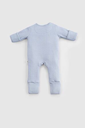 Kendinden Patikli ve Eldivenli Kapitone Mavi Bebek Tulumu