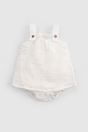 Organik Pamuk Müslin Ekru Bebek Zıbın Elbise