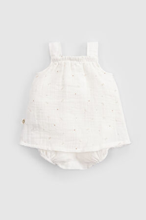 Organik Pamuk Müslin Ekru Bebek Zıbın Elbise