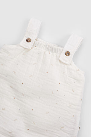 Organik Pamuk Müslin Ekru Bebek Zıbın Elbise