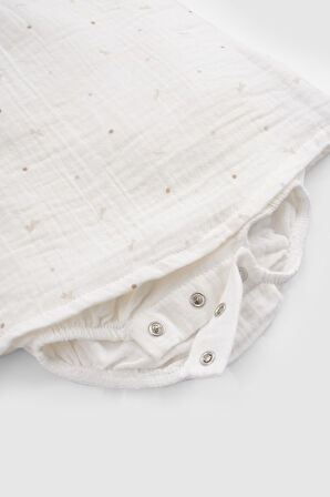 Organik Pamuk Müslin Ekru Bebek Zıbın Elbise