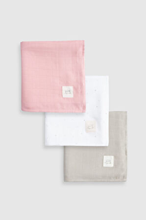 Organik Pamuk Müslin Pembe 3'lü Swaddle Seti 100x100 cm