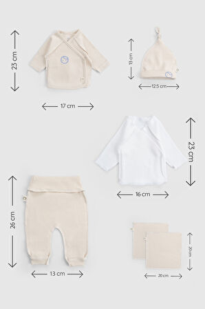 Ters Dikişli Organik Pamuk Ekru Prematüre Hastane Çıkış Seti 10'lu