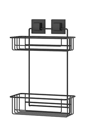 TEKNOTEL DELME VİDA MATKAP YOK! easyFIX YAPIŞKANLI İKİ KATLI BANYO RAFI MAT SİYAH EF256