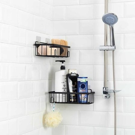 Teknotel 2'li Kancalı Banyo Duş Rafı - Siyah