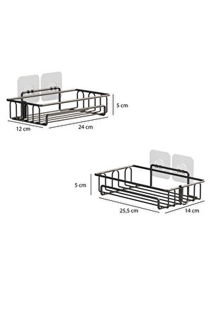 TEKNOTEL BANYO DÜZENLEYİCİ ŞAMPUANLIK BANYO DUŞ RAFI 2 ADET BANYO RAFI MAT SİYAH ST242H