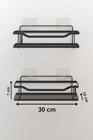 TEKNOTEL ŞAMPUANLIK BANYO DÜZENLEYİCİ YAPIŞKANLI KANCALI 2 ADET BANYO RAFI MAT SİYAH ST285H