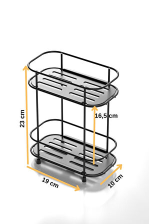 TEKNOTEL 2 KATLI BANYO MUTFAK DÜZENLEYİCİ KOZMETİK AKSESUAR STANDI MAT SİYAH  EG221