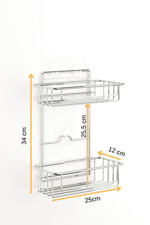 TEKNOTEL BANYO DÜZENLEYİCİ ŞAMPUANLIK 2 KATLI YAPIŞKANLI BANYO DUŞ RAFI KROM  ST256