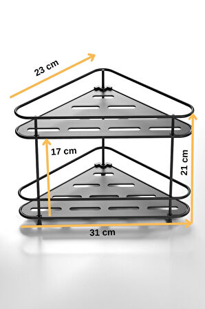 TEKNOTEL 2 KATLI KÖŞE BANYO MUTFAK DÜZENLEYİCİ KOZMETİK STANDI MAT SİYAH  EG224