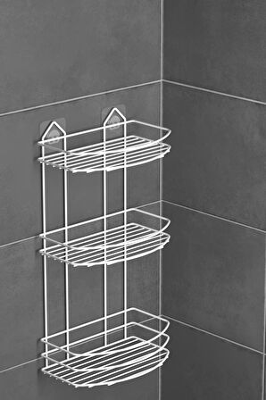 TEKNOTEL BANYO DÜZENLEYİCİ ŞAMPUANLIK SABUNLUK 2 KATLI YAPIŞKANLI BANYO DUŞ RAFI BEYAZ ST009