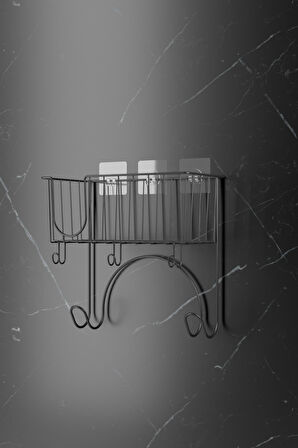TEKNOTEL YAPIŞKANLI ÜTÜ MASASI ASKISI ÜTÜ ORGANİZERİ, DÜZENLEYİCİ, BANYO RAFI MAT SİYAH ST112
