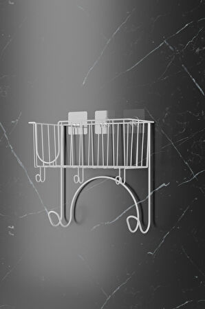 TEKNOTEL  YAPIŞKANLI ÜTÜ MASASI ASKISI ÜTÜ ORGANİZERİ, DÜZENLEYİCİ, BANYO RAFI BEYAZ  ST112