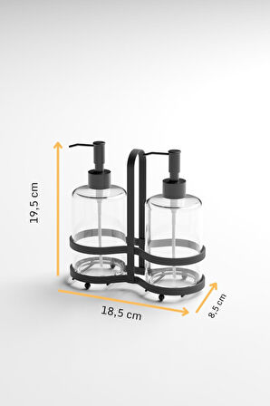  2'Lİ CAM ŞİŞELİ SIVI SABUNLUK STANDI MAT SİYAH EG405