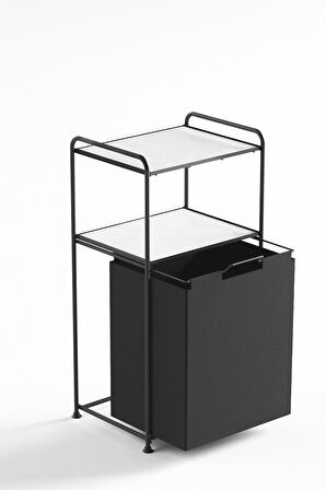 2 Katlı Çamaşır Sepeti Kirli Sepeti Beyaz Raflı Banyo Dolabı Banyo Düzenleyici Organizer MAT SİYAH M