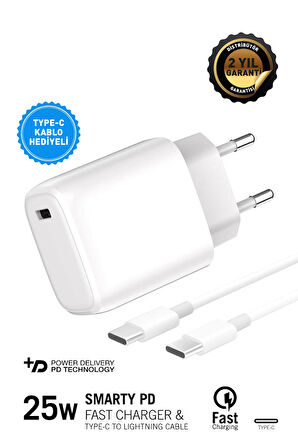 Smarty Pd 25 W Type-c To Type-c Kablolu Şarj Adaptörü / Xiaomi - Samsung - Iphone 15/16 Ile Uyumlu