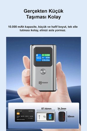 10.000mAh Ultra Hızlı Şarj 55W TFT Ekranlı Powerbank - Premium Serisi