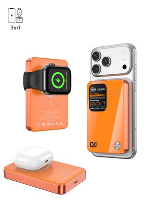 10.000 mAh MagSafe Hızlı Şarj QI2/PD 20W TFT Ekranlı Powerbank Premium Serisi Turuncu