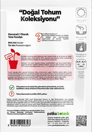 50 Adet Hanımeli (Turşuluk) Oturak Fasülye Tohumu