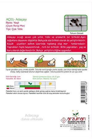 50 Adet Adaçayı (Salvia Officinalis) Çiçek Tohumu 