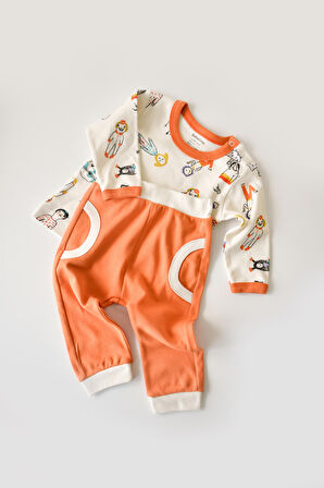 Baby Cosy Unisex Turuncu Organik Alt Üst Bebek Takımı - Csy2007 - Rebebe