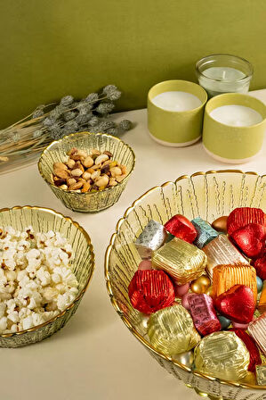 Fecra Rita 3'lü Cam Kase Seti Yeşil Altın Fileli