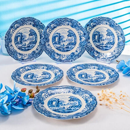 Fecra Vintage Blue 6 Parça Pasta Tabağı Seti