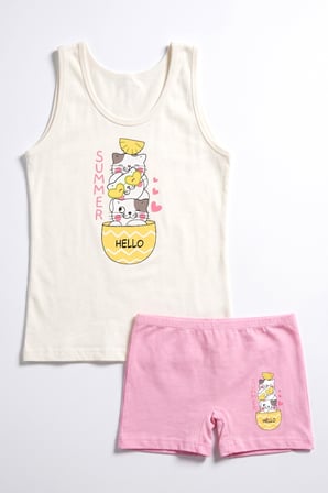 Öts Kız Çocuk 3'lü Pamuklu Atlet Boxer, Külot Takım Renkli Premium Günlük Kullanım (K500)