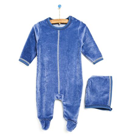 HelloBaby Yenidoğan Kadife Tulum-Şapka 2li Set