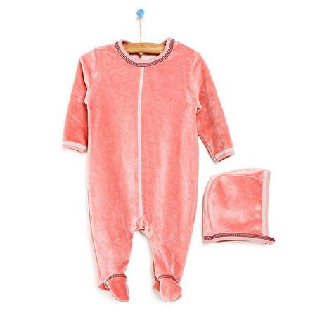 HelloBaby Yenidoğan Kadife Tulum-Şapka 2li Set