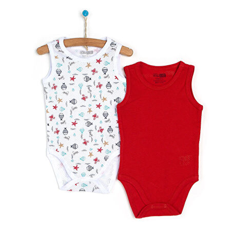 HelloBaby 2li Jakarlı Balık Desen Atlet Body Erkek Bebek