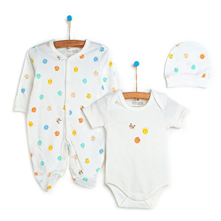 HelloBaby Yenidoğan Bebek Jungle Kendinden Eldivenli Tulum-Body-Şapka 3lü Set Unisex