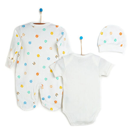 HelloBaby Yenidoğan Bebek Jungle Kendinden Eldivenli Tulum-Body-Şapka 3lü Set Unisex