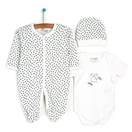 HelloBaby Stone Yenidoğan Organik Tulum-Body-Şapka Unisex