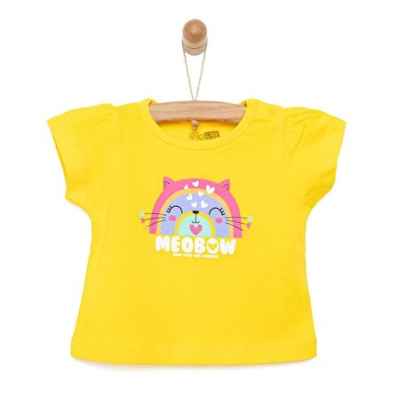 HelloBaby Basic Kedili Gökkuşağı Baskılı Tshirt Kız Bebek