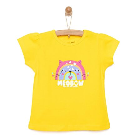 HelloBaby Basic Kedili Gökkuşağı Baskılı Tshirt Kız Bebek