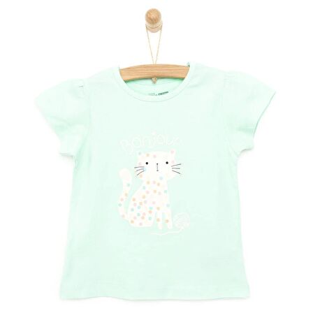 HelloBaby Basic Renkli Kedi Baskılı Tshirt Kız Bebek