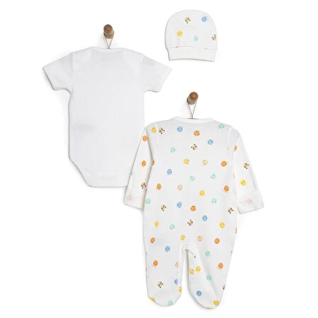 HelloBaby Yenidoğan Bebek Jungle Kendinden Eldivenli Tulum-Body-Şapka 3lü Set Unisex