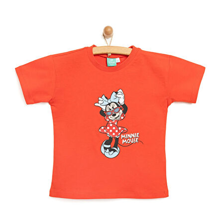 Disney Kız Bebek Tshirt Minnie Mouse Bisiklet Yaka Kısa Kol Kırmızı