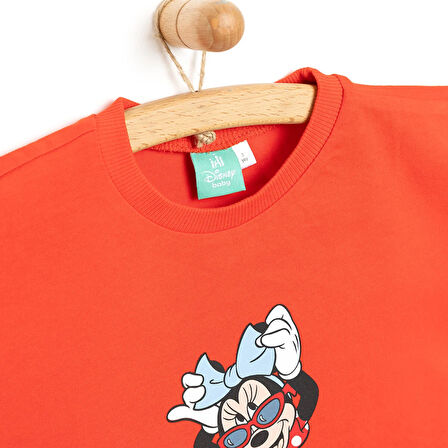 Disney Kız Bebek Tshirt Minnie Mouse Bisiklet Yaka Kısa Kol Kırmızı