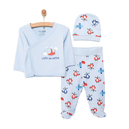 HelloBaby Yenidoğan Zıbın-Şapka-Patikli Alt Erkek Bebek