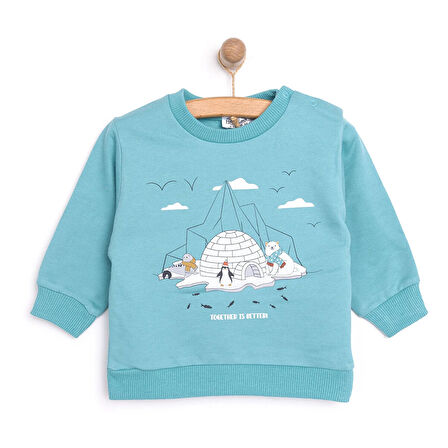 HelloBaby Basic Az Şardonlu Kutup Temalı Desenli Sweatshirt Erkek Bebek