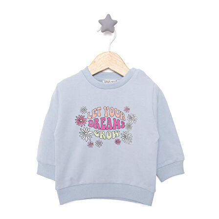 HelloBaby Basic Az Şardonlu Çiçekli Yazı Desenli Sweatshirt Kız Bebek