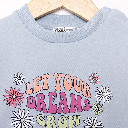 HelloBaby Basic Az Şardonlu Çiçekli Yazı Desenli Sweatshirt Kız Bebek