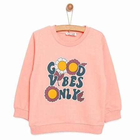 HelloBaby Kız Bebek Basic Sweatshirt Çiçek Desenli Uzun Kol Pembe