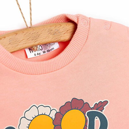 HelloBaby Basic Az Şardonlu Çiçekli Yazı Desenli Sweatshirt Kız Bebek