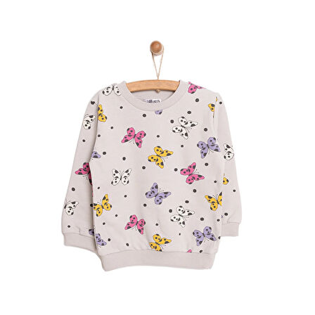 HelloBaby Basic Az Şardonlu Kelebek Desenli Sweatshirt Kız Bebek