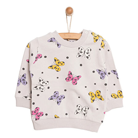 HelloBaby Basic Az Şardonlu Kelebek Desenli Sweatshirt Kız Bebek