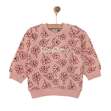 HelloBaby Basic Az Şardonlu Çiçek Desenli Sweatshirt Kız Bebek